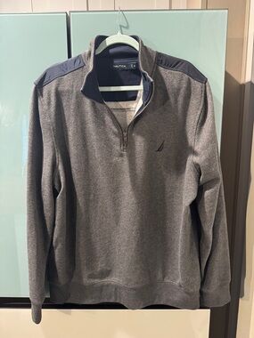 Nautica Mens XL Quarter Zip Pullover Gray Sweater Golf Casual Logo